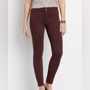 High Rise burgundy Double Button Jegging Made With REPREVE